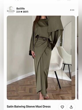 Satin Batwing wrap dress by Boiilife in Olive Brown